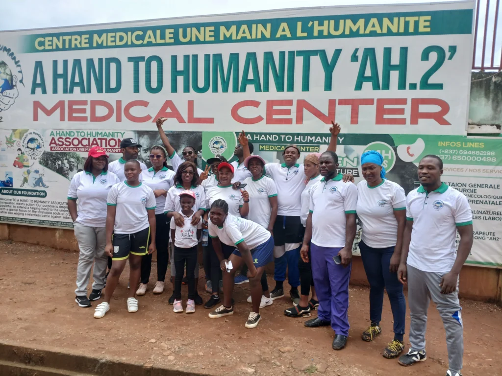 A Hand to Humanity team conducting a drug abuse awareness campaign in Cameroon.
