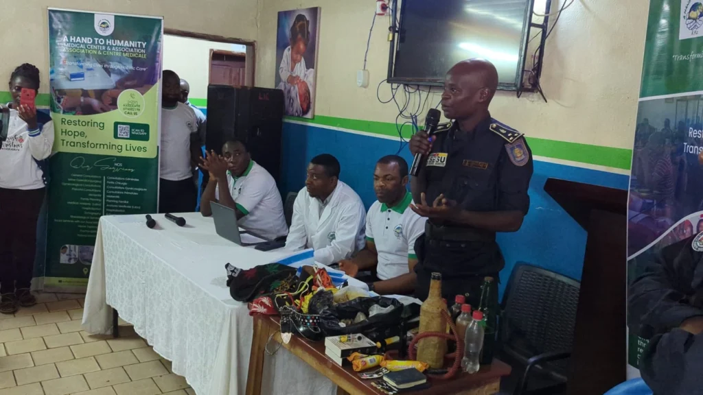 cocaine-synthetic-drugs-cameroon-hero, A Hand to Humanity team conducting a drug abuse awareness campaign in Cameroon.