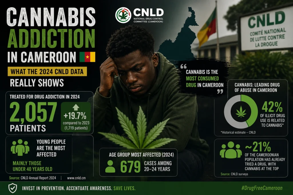 cannabis addiction in Cameroon statistics CNLD 2024
