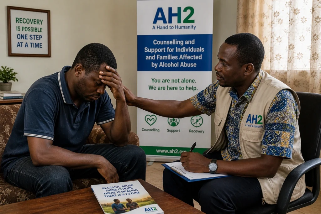 AH2 counsellor supporting a person dealing with alcohol abuse Cameroon family recovery programme